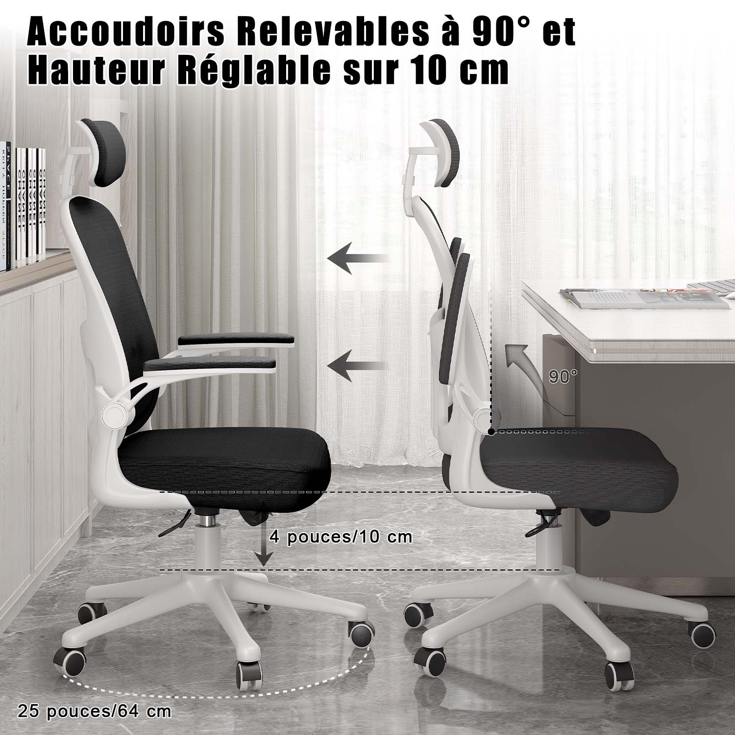 Chaise de Bureau, Siege de Bureau Ergonomique avec Support Lombaire et accoudoir réglable, Fauteuil de Bureau d'une capacité maximale de 150 kg
