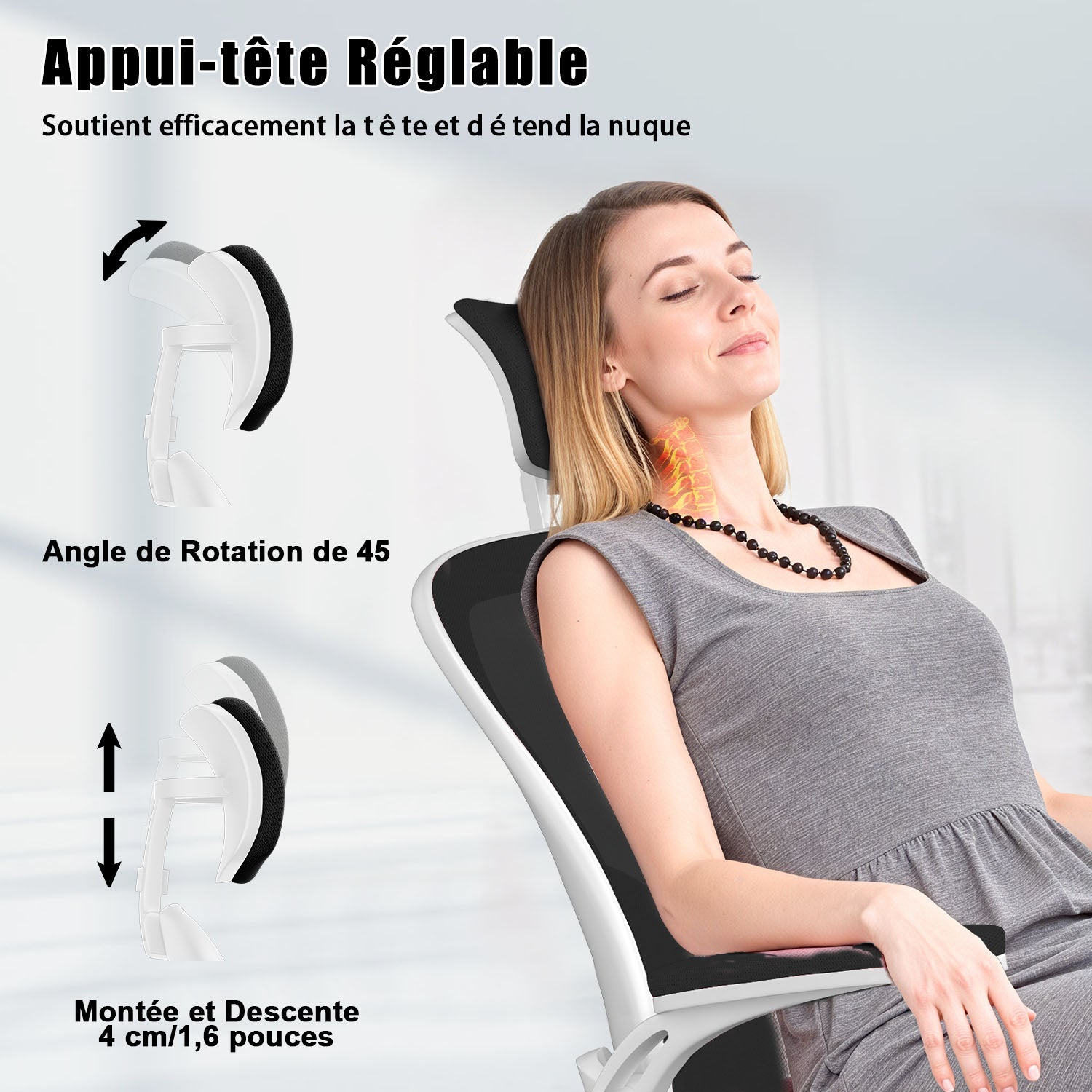 Chaise de Bureau, Siege de Bureau Ergonomique avec Support Lombaire et accoudoir réglable, Fauteuil de Bureau d'une capacité maximale de 150 kg