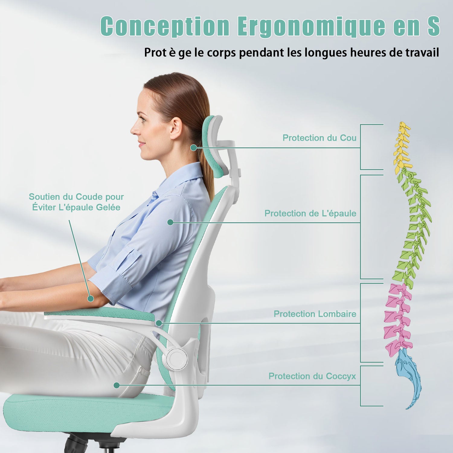 Chaise de Bureau, Siege de Bureau Ergonomique avec Support Lombaire et accoudoir réglable, Fauteuil de Bureau d'une capacité maximale de 150 kg