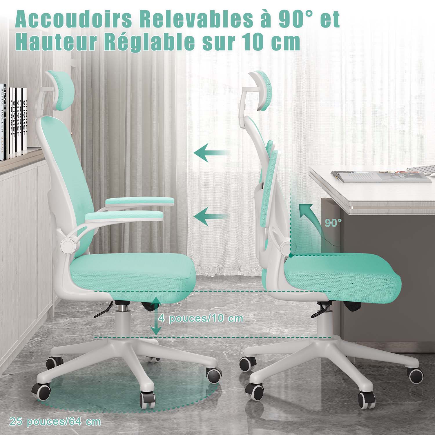 Chaise de Bureau, Siege de Bureau Ergonomique avec Support Lombaire et accoudoir réglable, Fauteuil de Bureau d'une capacité maximale de 150 kg