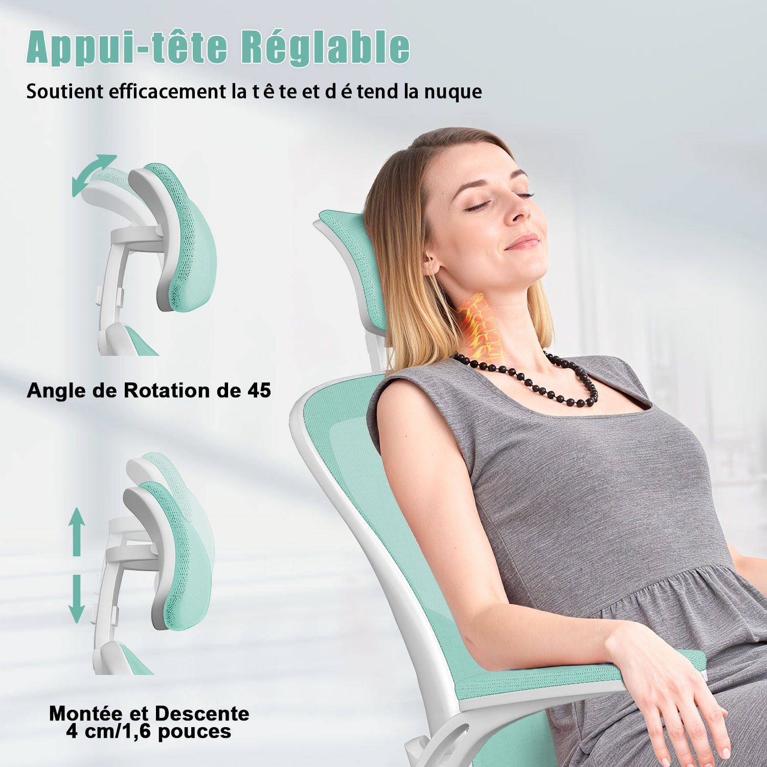 Chaise de Bureau, Siege de Bureau Ergonomique avec Support Lombaire et accoudoir réglable, Fauteuil de Bureau d'une capacité maximale de 150 kg