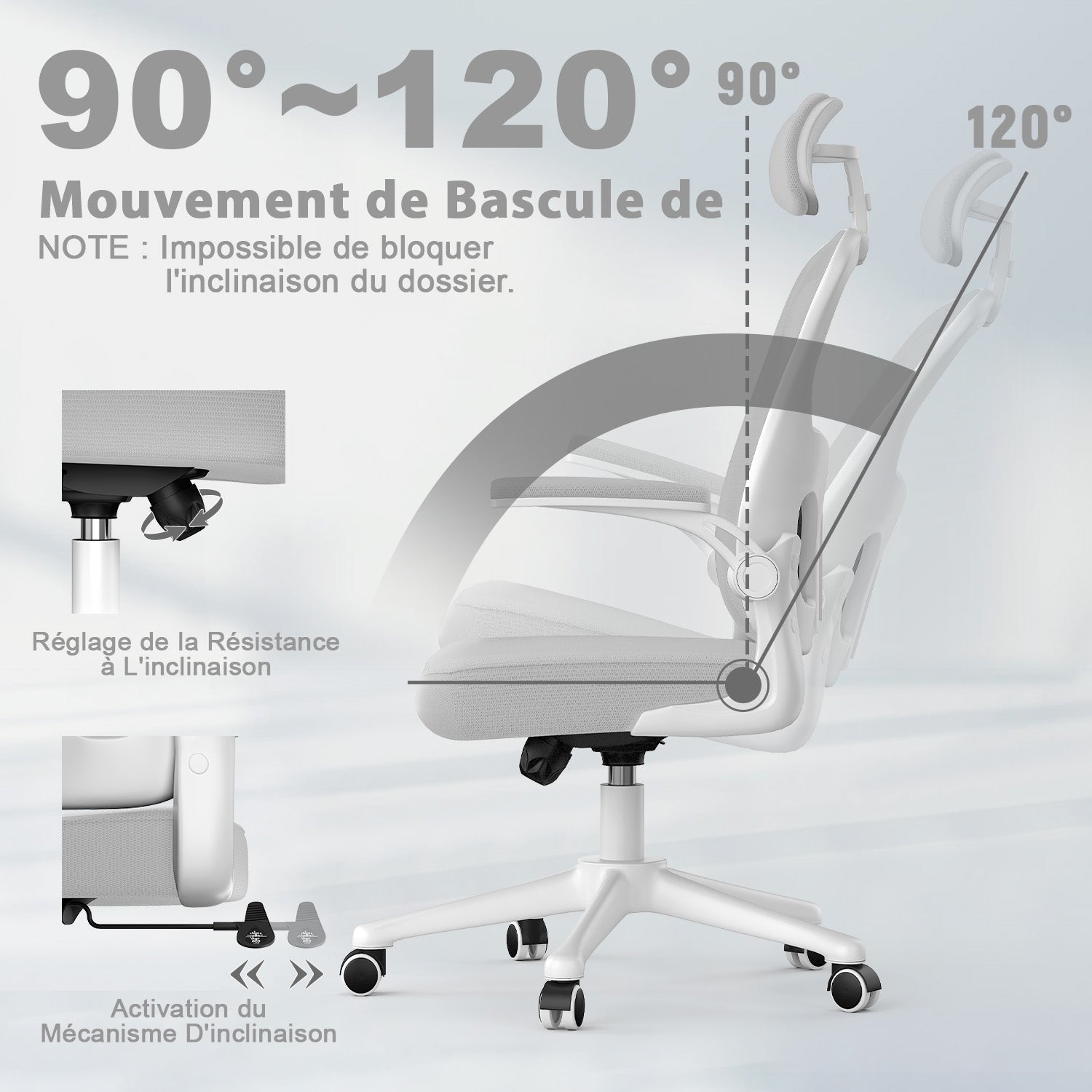 Chaise de Bureau, Siege de Bureau Ergonomique avec Support Lombaire et accoudoir réglable, Fauteuil de Bureau d'une capacité maximale de 150 kg