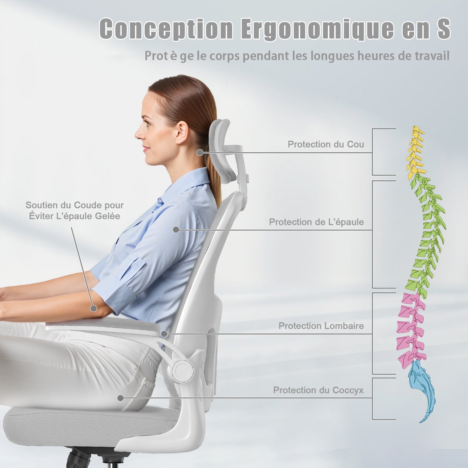 Chaise de Bureau, Siege de Bureau Ergonomique avec Support Lombaire et accoudoir réglable, Fauteuil de Bureau d'une capacité maximale de 150 kg