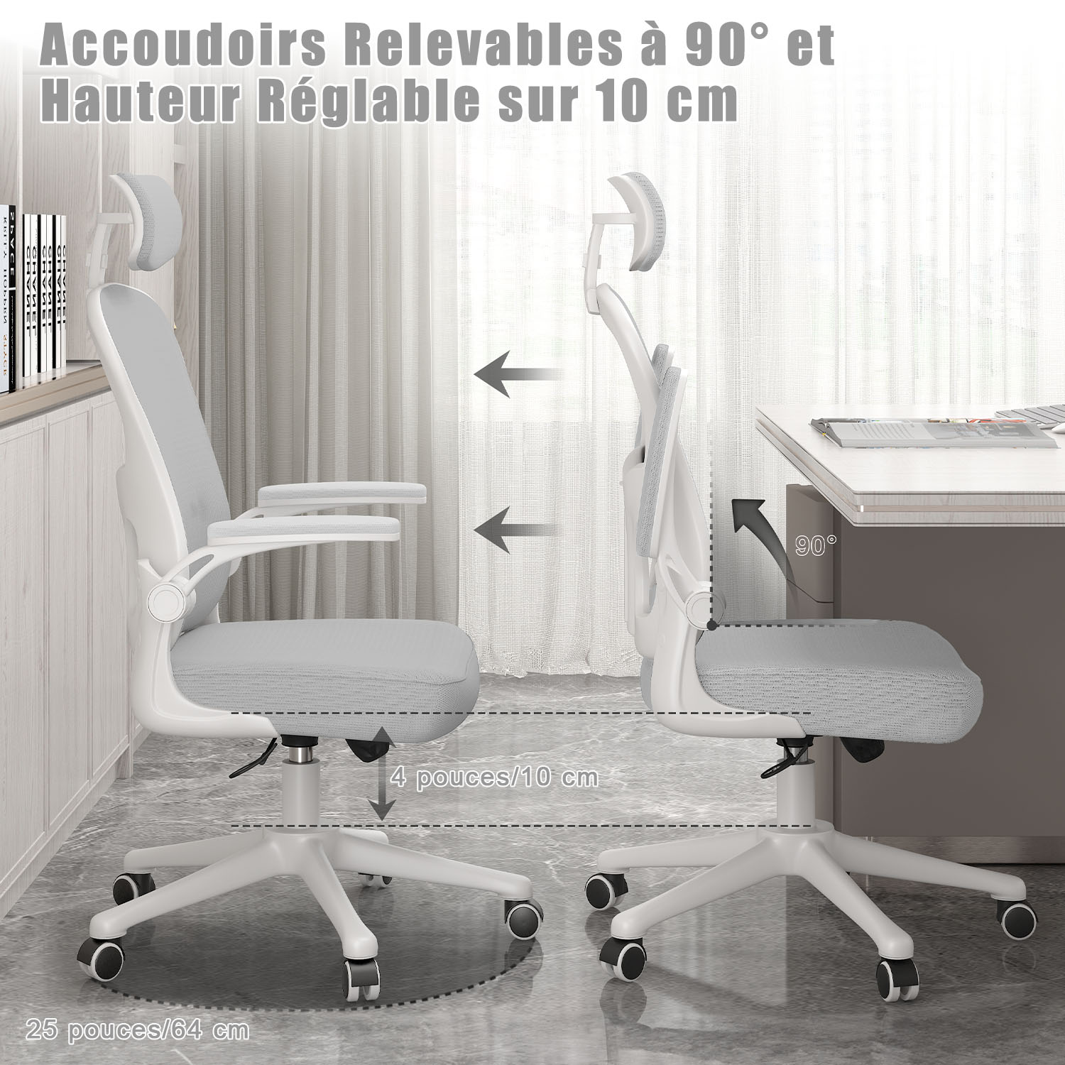 Chaise de Bureau, Siege de Bureau Ergonomique avec Support Lombaire et accoudoir réglable, Fauteuil de Bureau d'une capacité maximale de 150 kg
