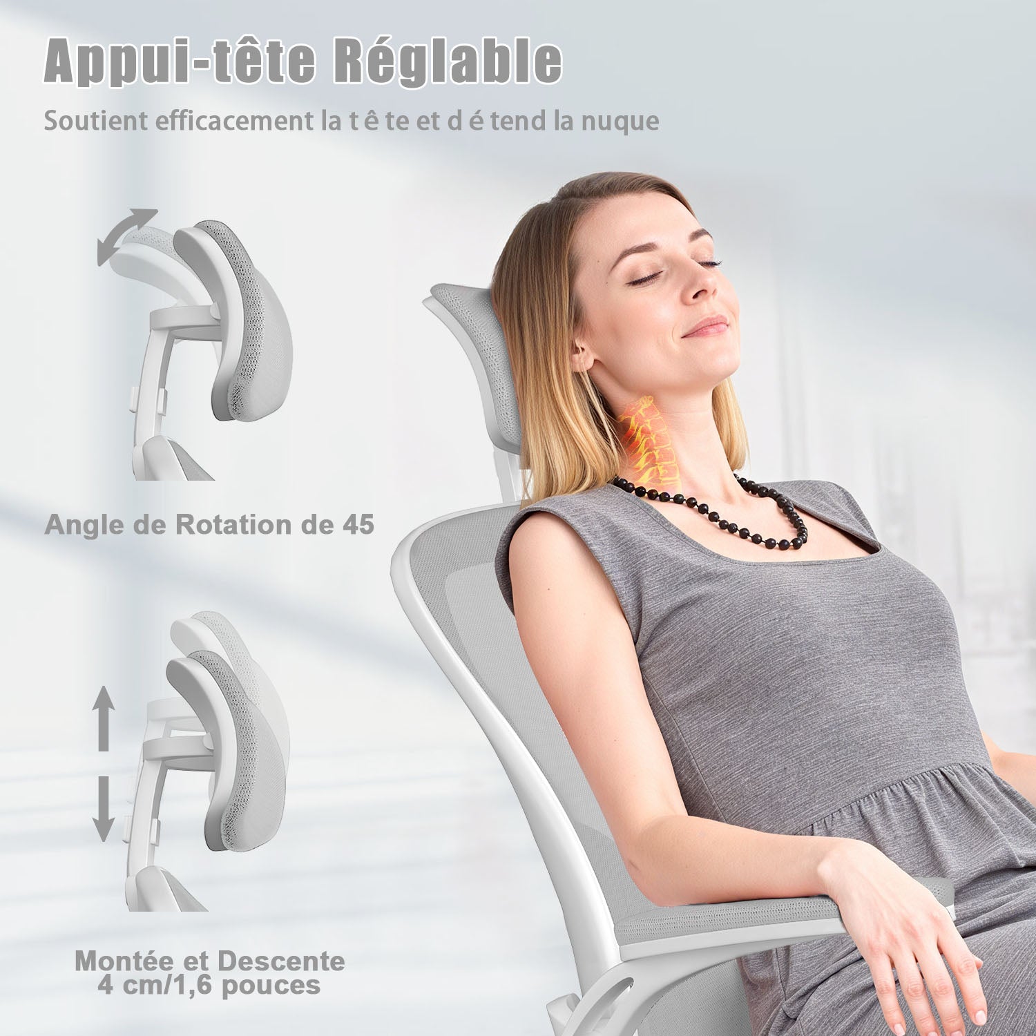 Chaise de Bureau, Siege de Bureau Ergonomique avec Support Lombaire et accoudoir réglable, Fauteuil de Bureau d'une capacité maximale de 150 kg