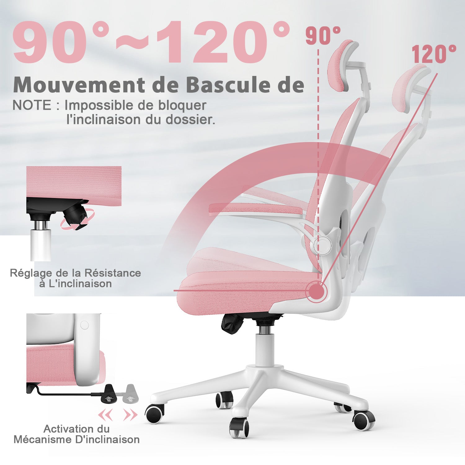 Chaise de Bureau, Siege de Bureau Ergonomique avec Support Lombaire et accoudoir réglable, Fauteuil de Bureau d'une capacité maximale de 150 kg