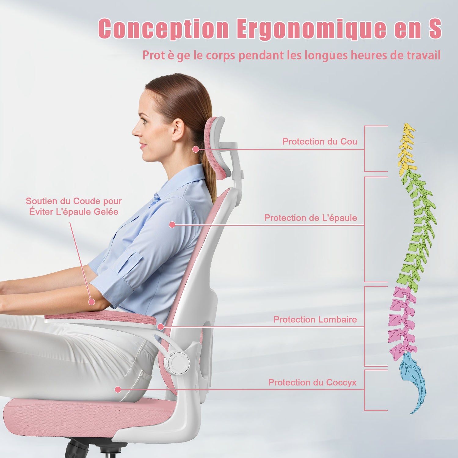Chaise de Bureau, Siege de Bureau Ergonomique avec Support Lombaire et accoudoir réglable, Fauteuil de Bureau d'une capacité maximale de 150 kg