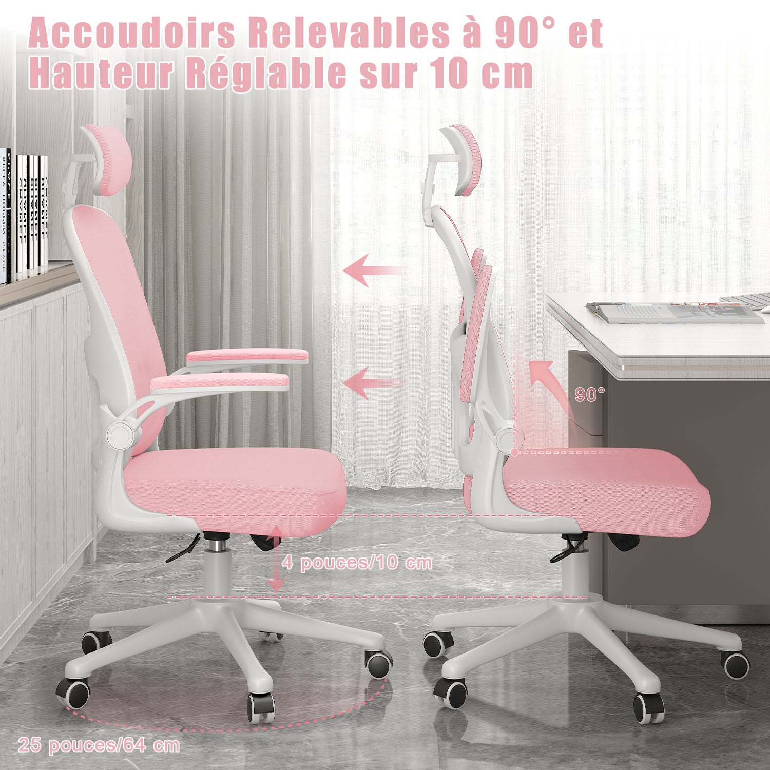 Chaise de Bureau, Siege de Bureau Ergonomique avec Support Lombaire et accoudoir réglable, Fauteuil de Bureau d'une capacité maximale de 150 kg