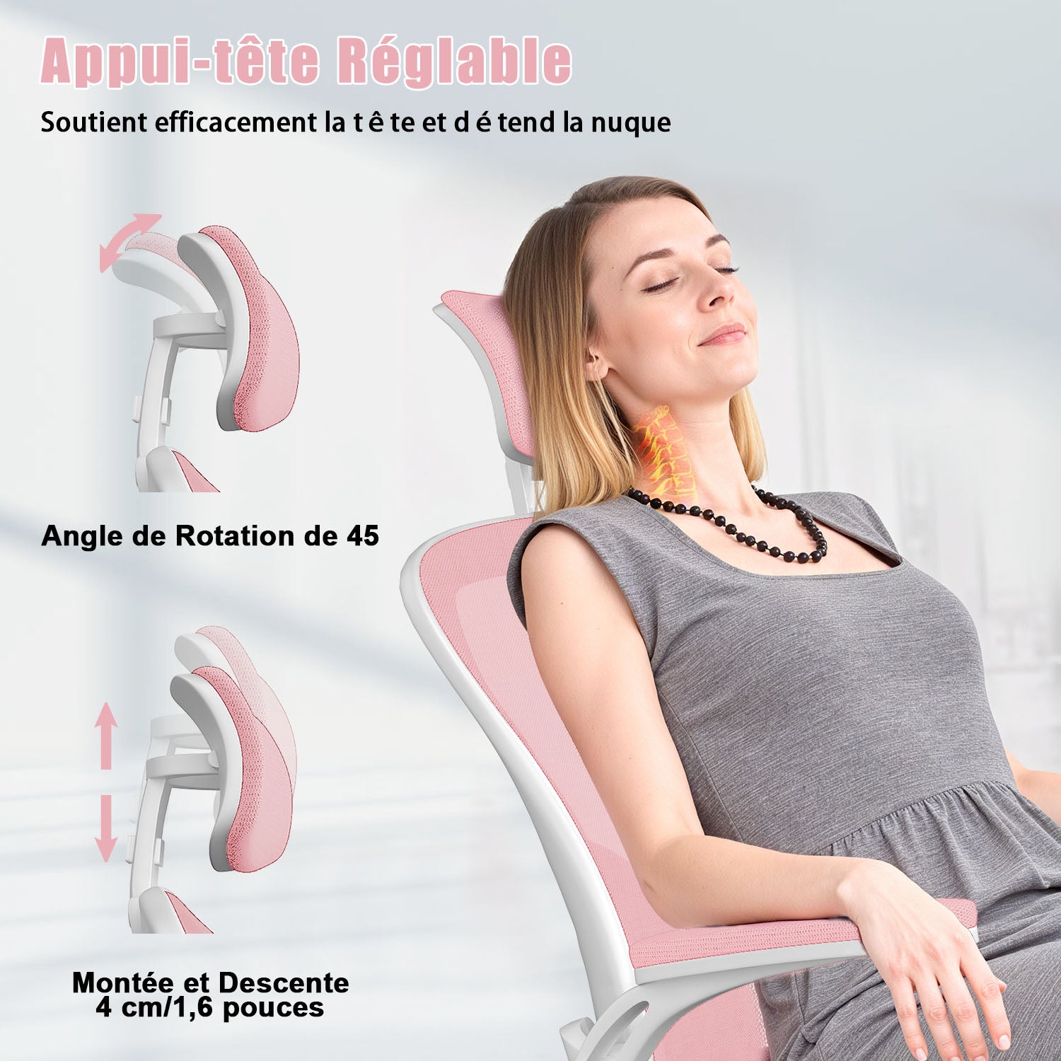 Chaise de Bureau, Siege de Bureau Ergonomique avec Support Lombaire et accoudoir réglable, Fauteuil de Bureau d'une capacité maximale de 150 kg