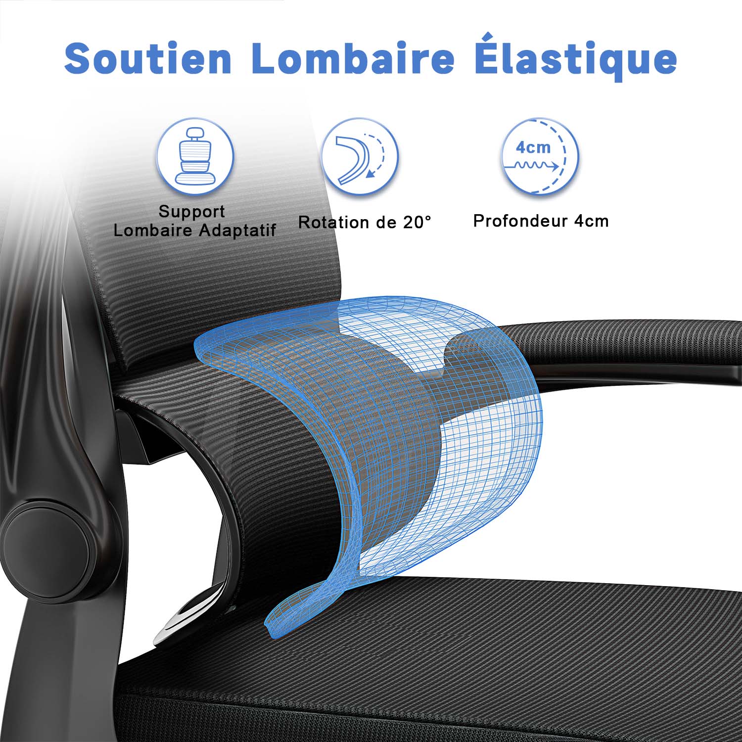 Chaise de Bureau, Siege de Bureau Ergonomique avec Support Lombaire et accoudoir réglable, Fauteuil de Bureau d'une capacité maximale de 150 kg