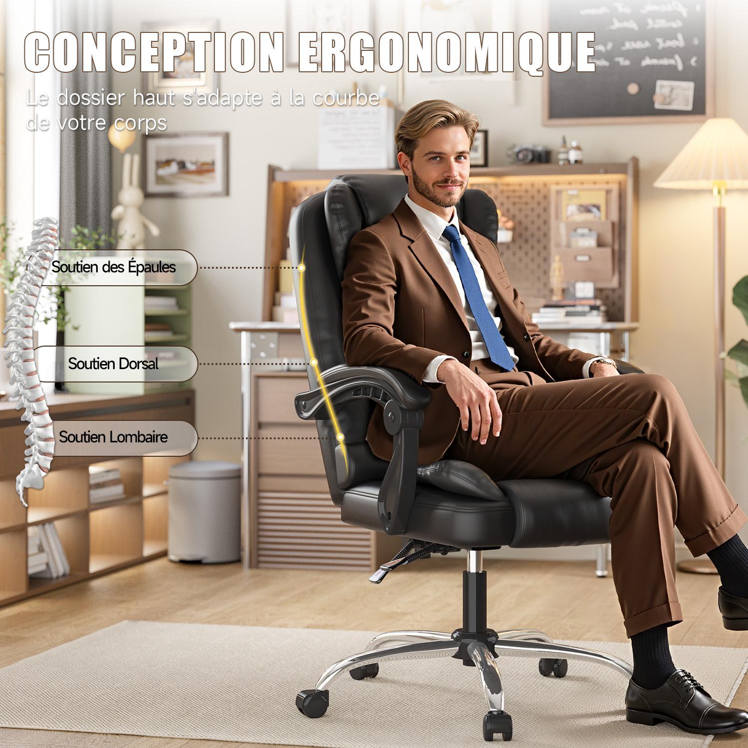 Chaise de bureau ergonomique en cuir de haute qualité avec fonction inclinable pour le bureau à domicile
