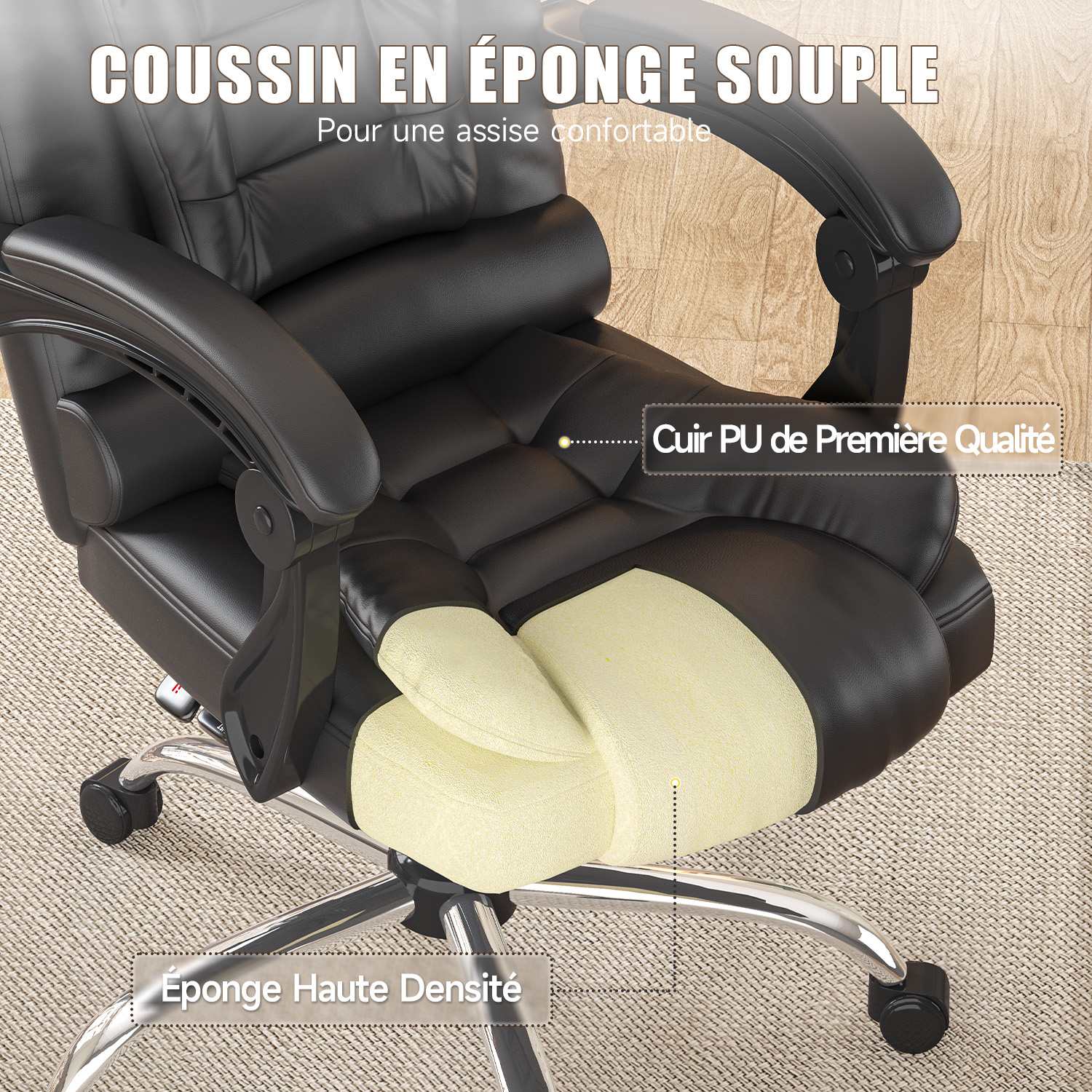 Chaise de bureau ergonomique en cuir de haute qualité avec fonction inclinable pour le bureau à domicile