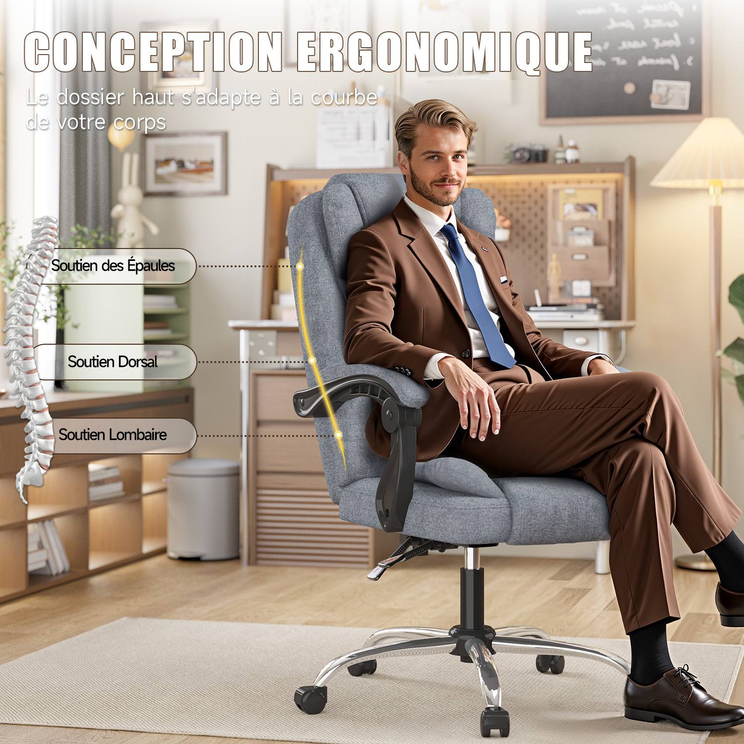 Chaise de bureau ergonomique en cuir de haute qualité avec fonction inclinable pour le bureau à domicile