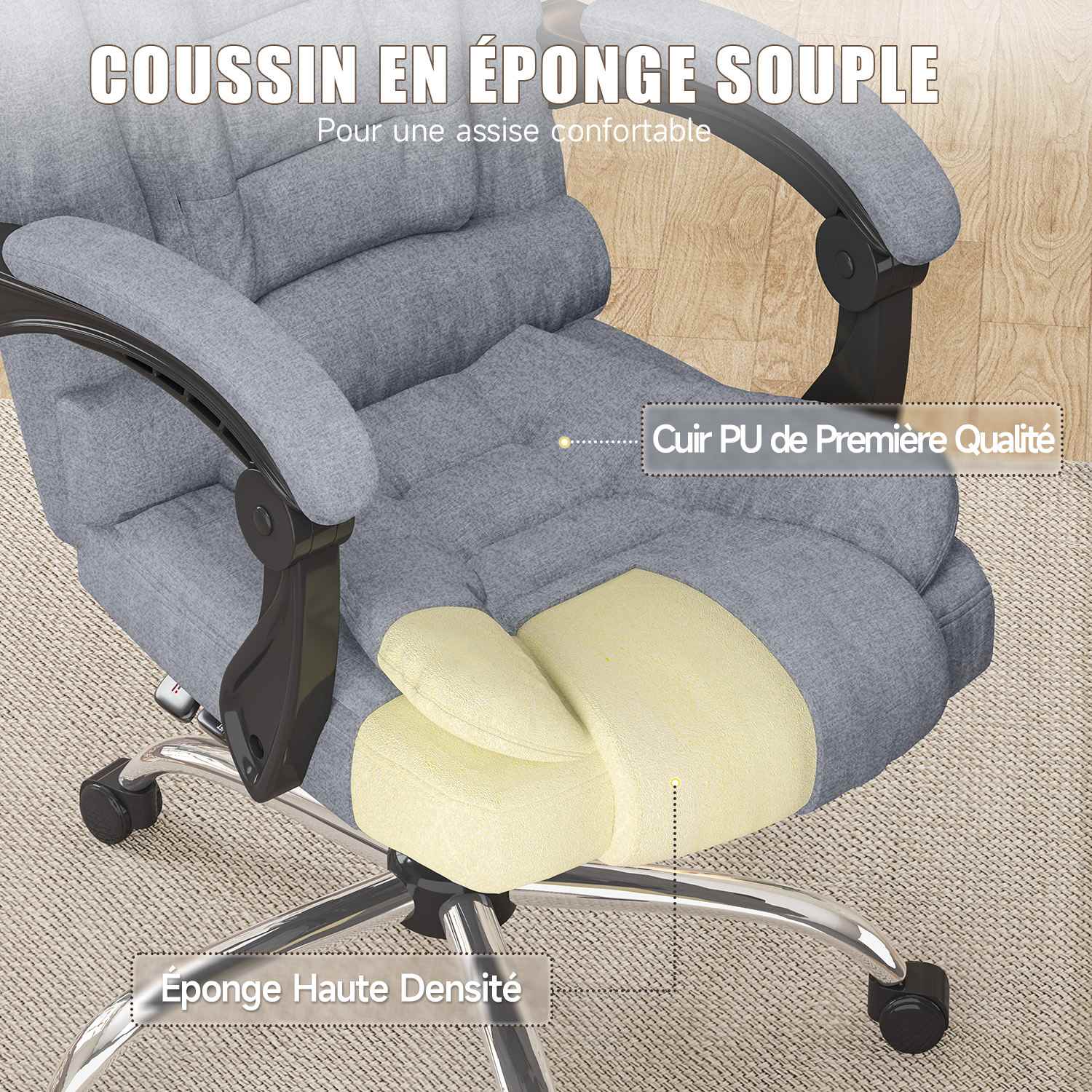Chaise de bureau ergonomique en cuir de haute qualité avec fonction inclinable pour le bureau à domicile