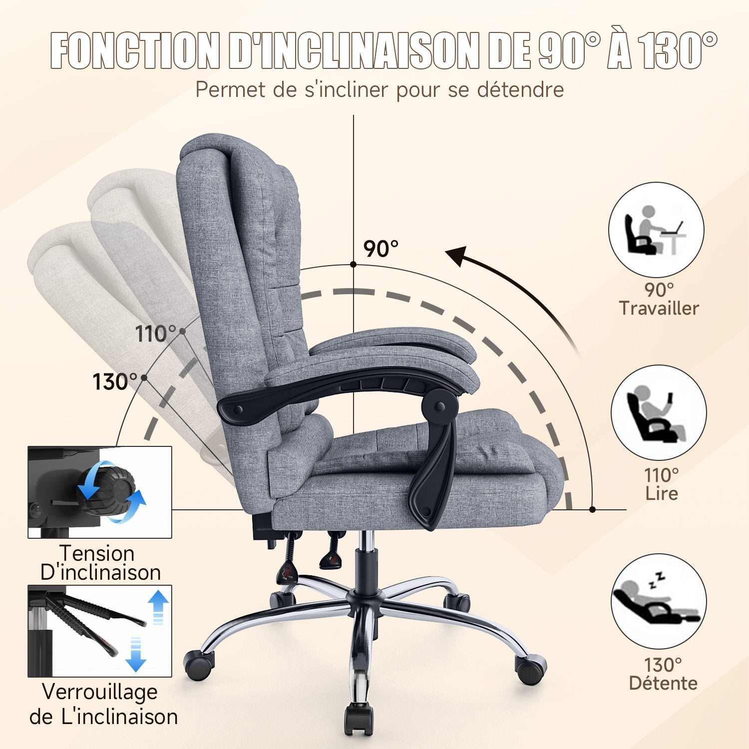 Chaise de bureau ergonomique en cuir de haute qualité avec fonction inclinable pour le bureau à domicile