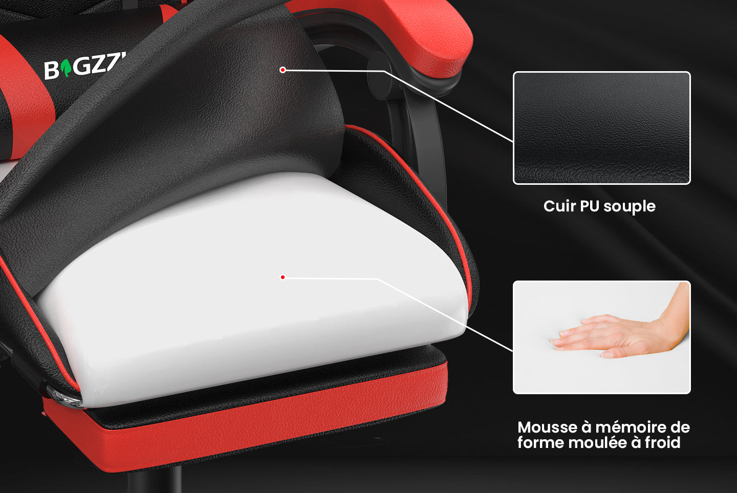 Chaise de Jeu Ergonomique Chaise Pivotante Inclinable à 155° avec Appui-tête, Support Lombaire Chaise de Bureau en Cuir PU