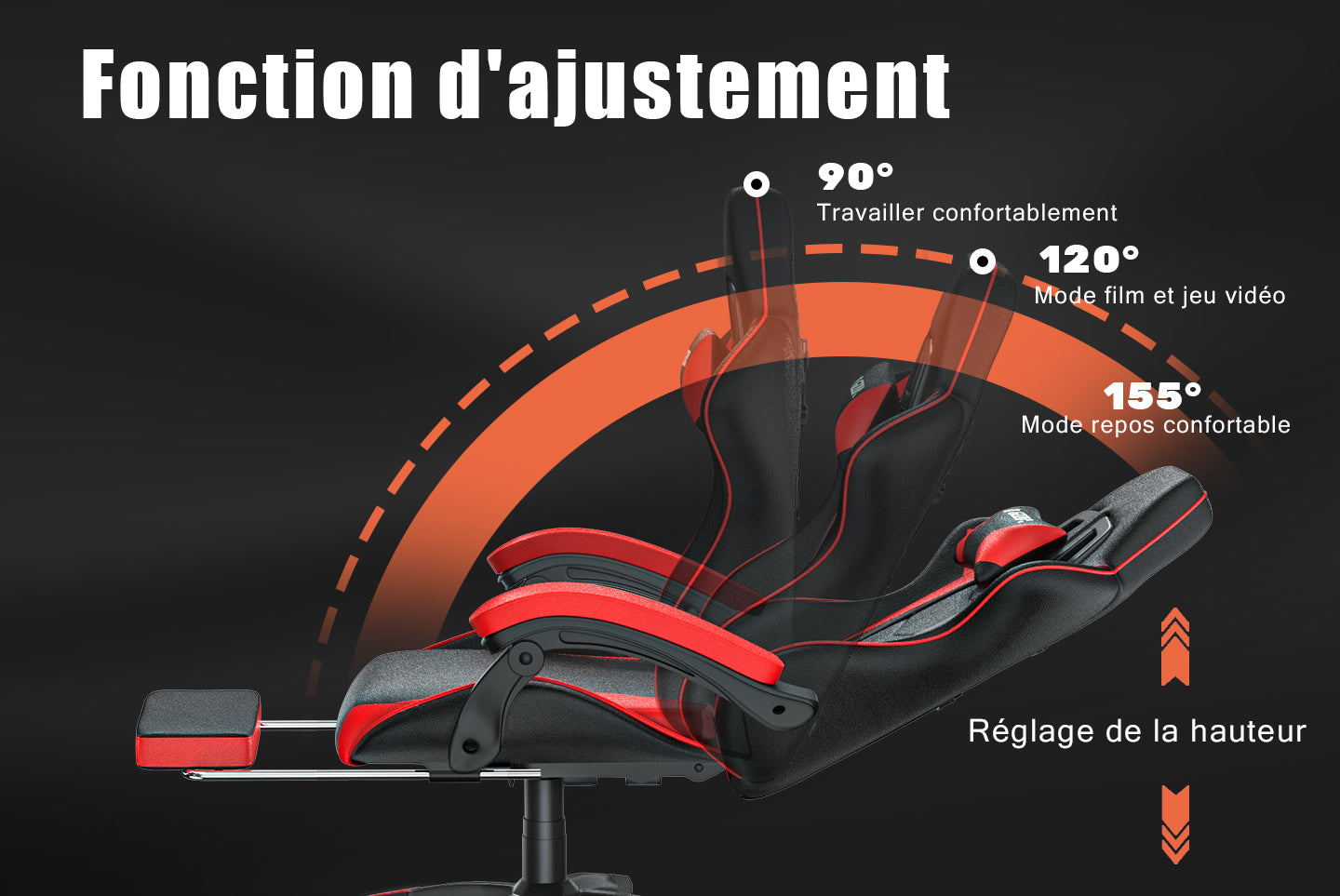 Chaise de Jeu Ergonomique Chaise Pivotante Inclinable à 155° avec Appui-tête, Support Lombaire Chaise de Bureau en Cuir PU
