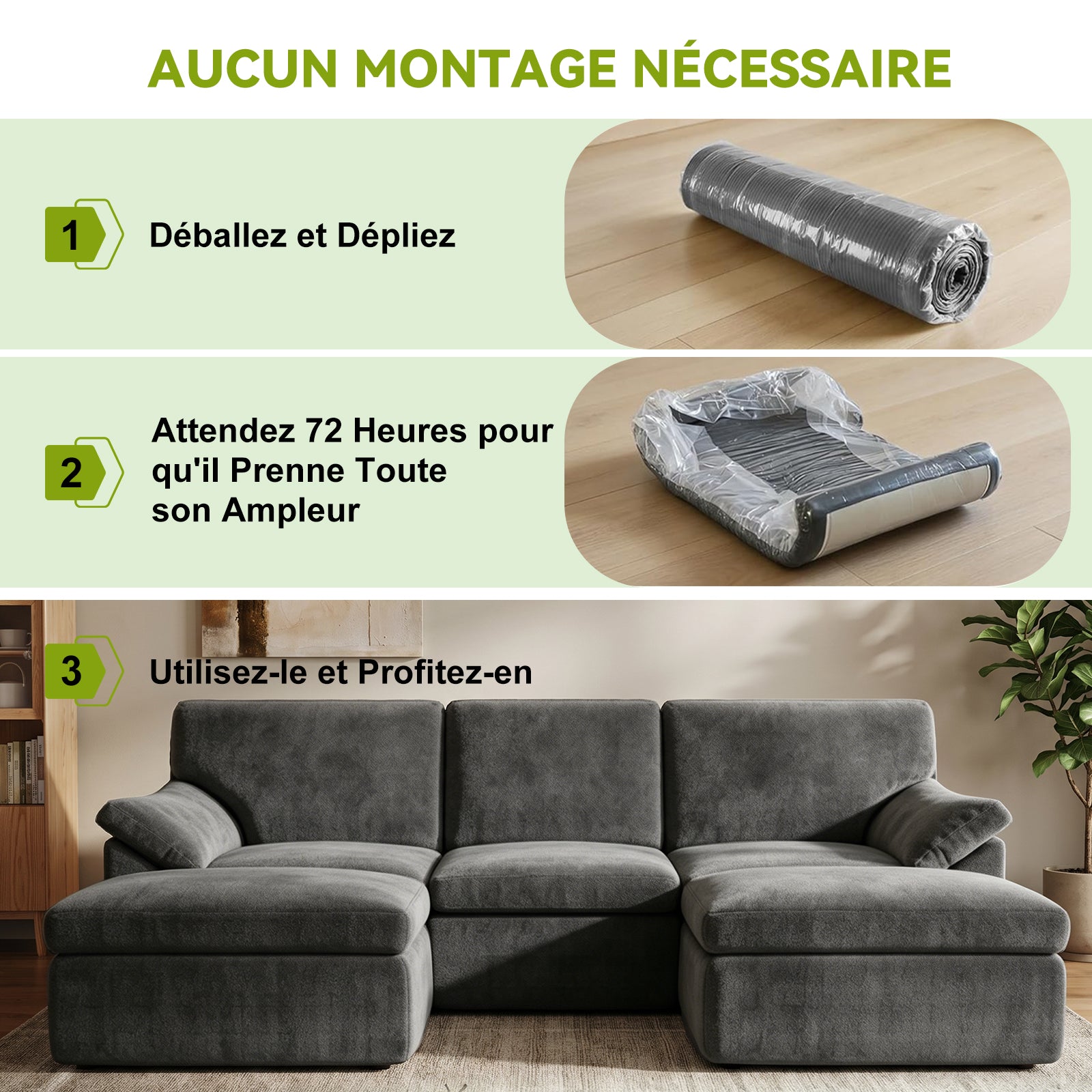 Canapé D'angle en U 5 places, Canapé Modulable Cloud Comfy, Combinaison Libre