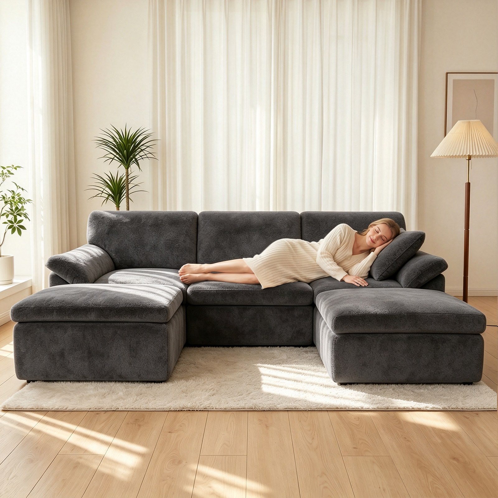 Canapé D'angle en U 5 places, Canapé Modulable Cloud Comfy, Combinaison Libre