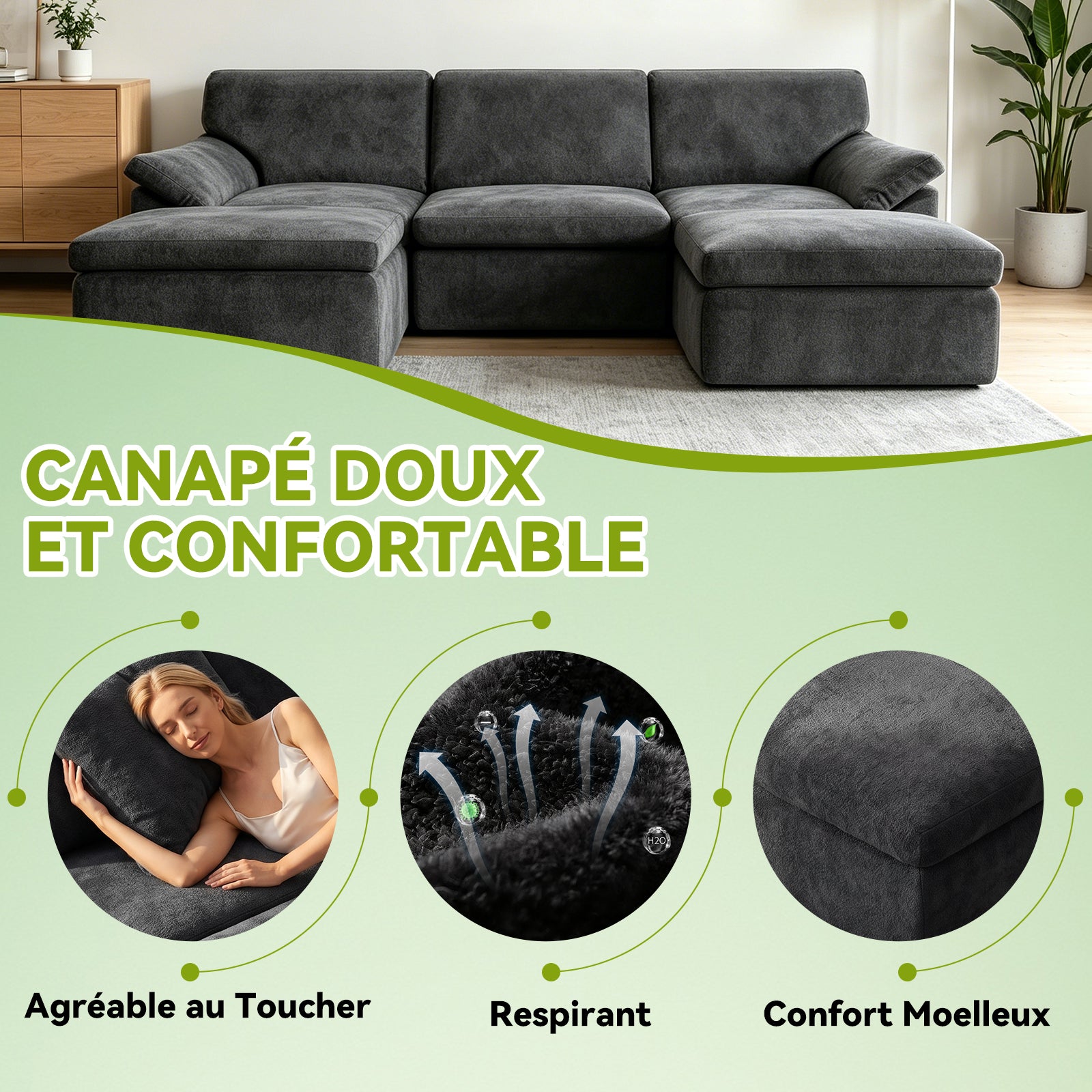 Canapé D'angle en U 5 places, Canapé Modulable Cloud Comfy, Combinaison Libre