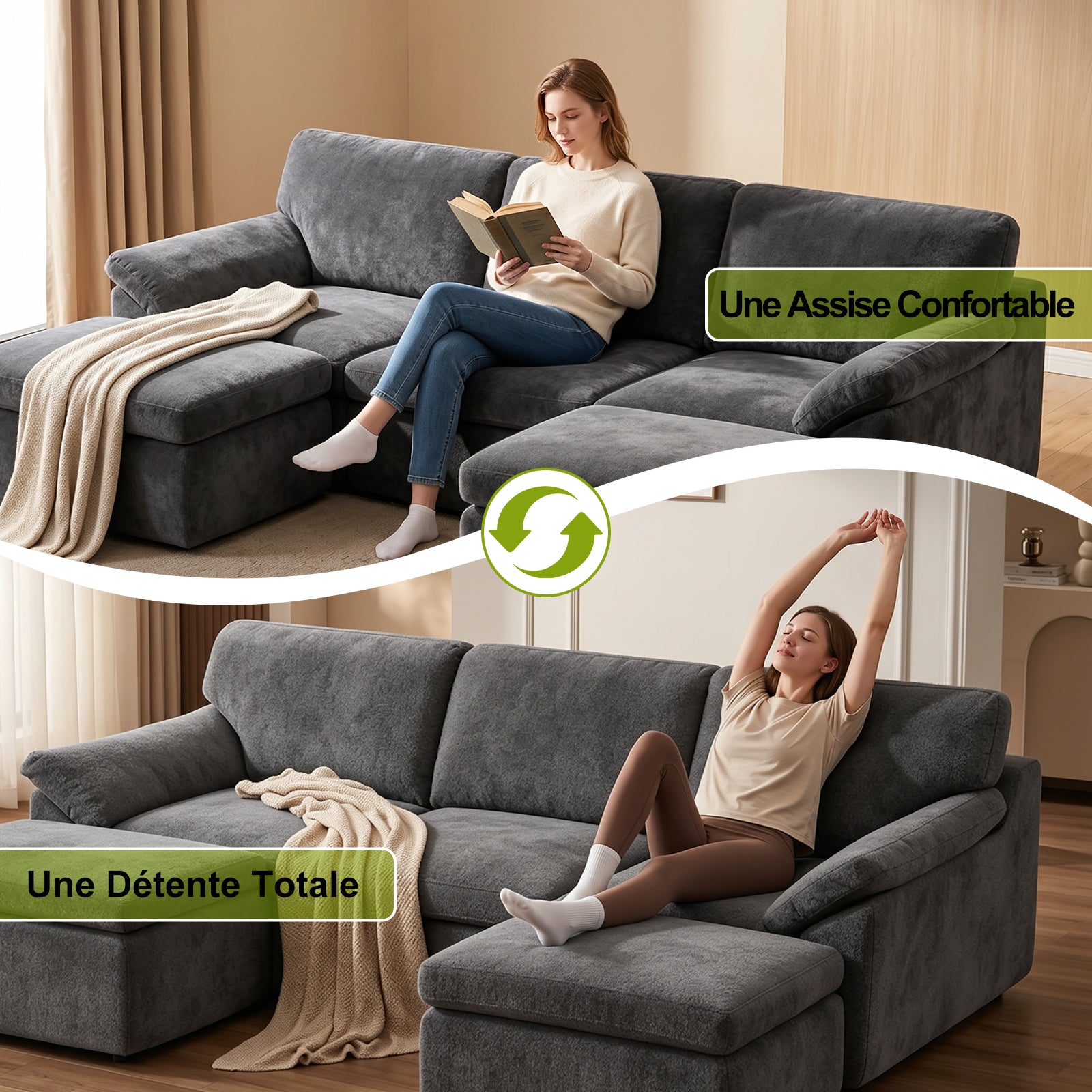 Canapé D'angle en U 5 places, Canapé Modulable Cloud Comfy, Combinaison Libre