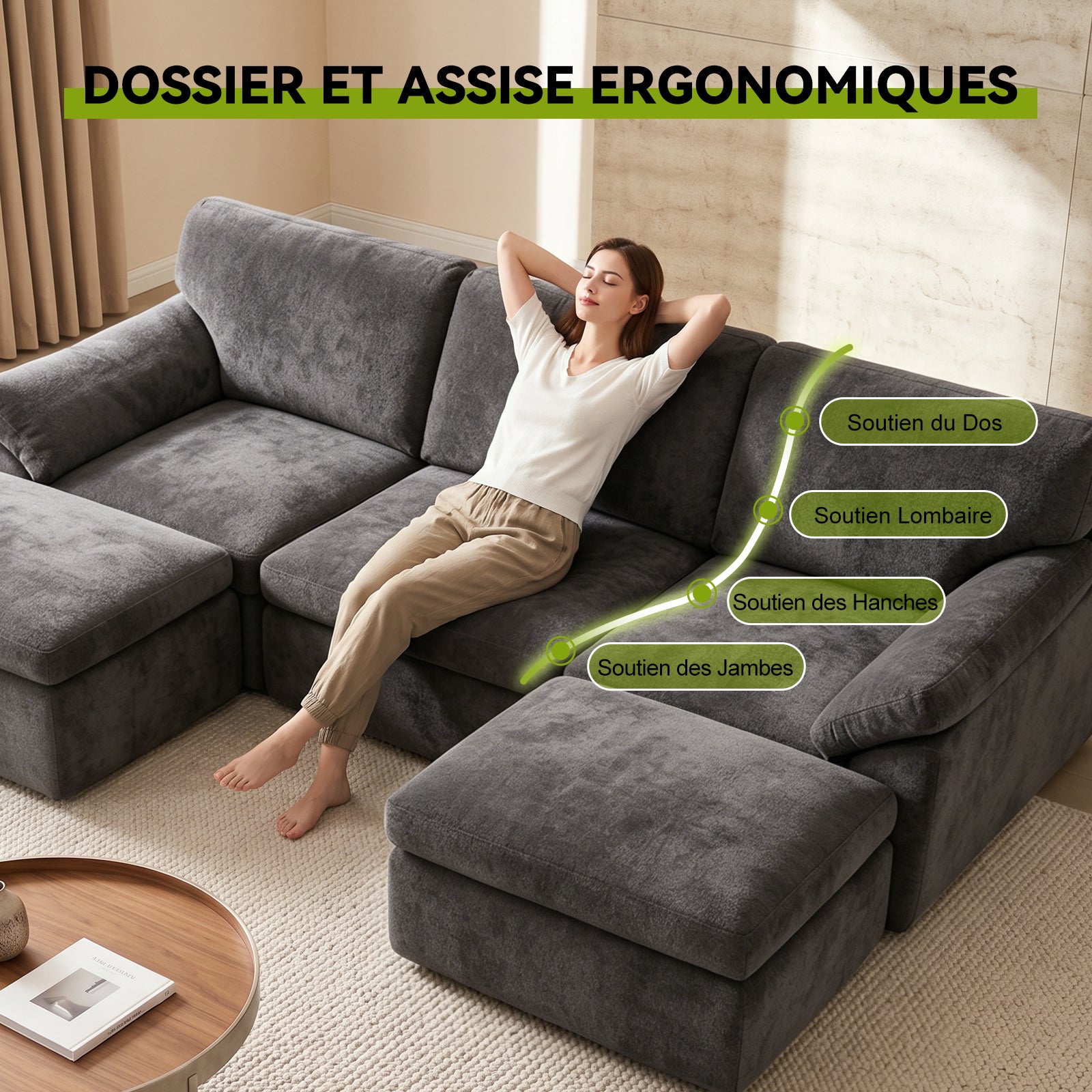 Canapé D'angle en U 5 places, Canapé Modulable Cloud Comfy, Combinaison Libre