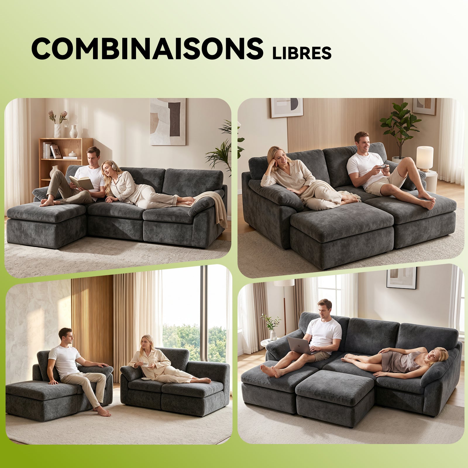 Canapé D'angle en U 5 places, Canapé Modulable Cloud Comfy, Combinaison Libre