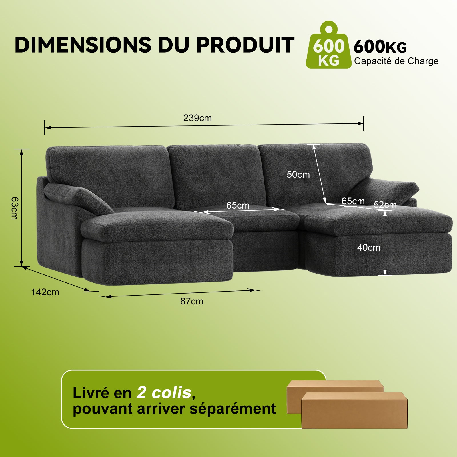 Canapé D'angle en U 5 places, Canapé Modulable Cloud Comfy, Combinaison Libre