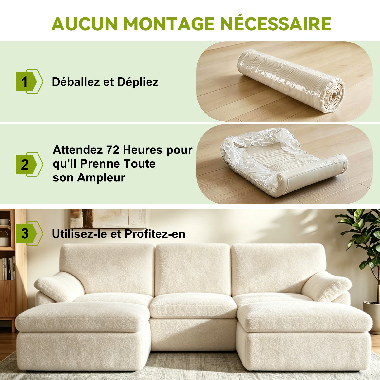 Canapé D'angle en U 5 places, Canapé Modulable Cloud Comfy, Combinaison Libre
