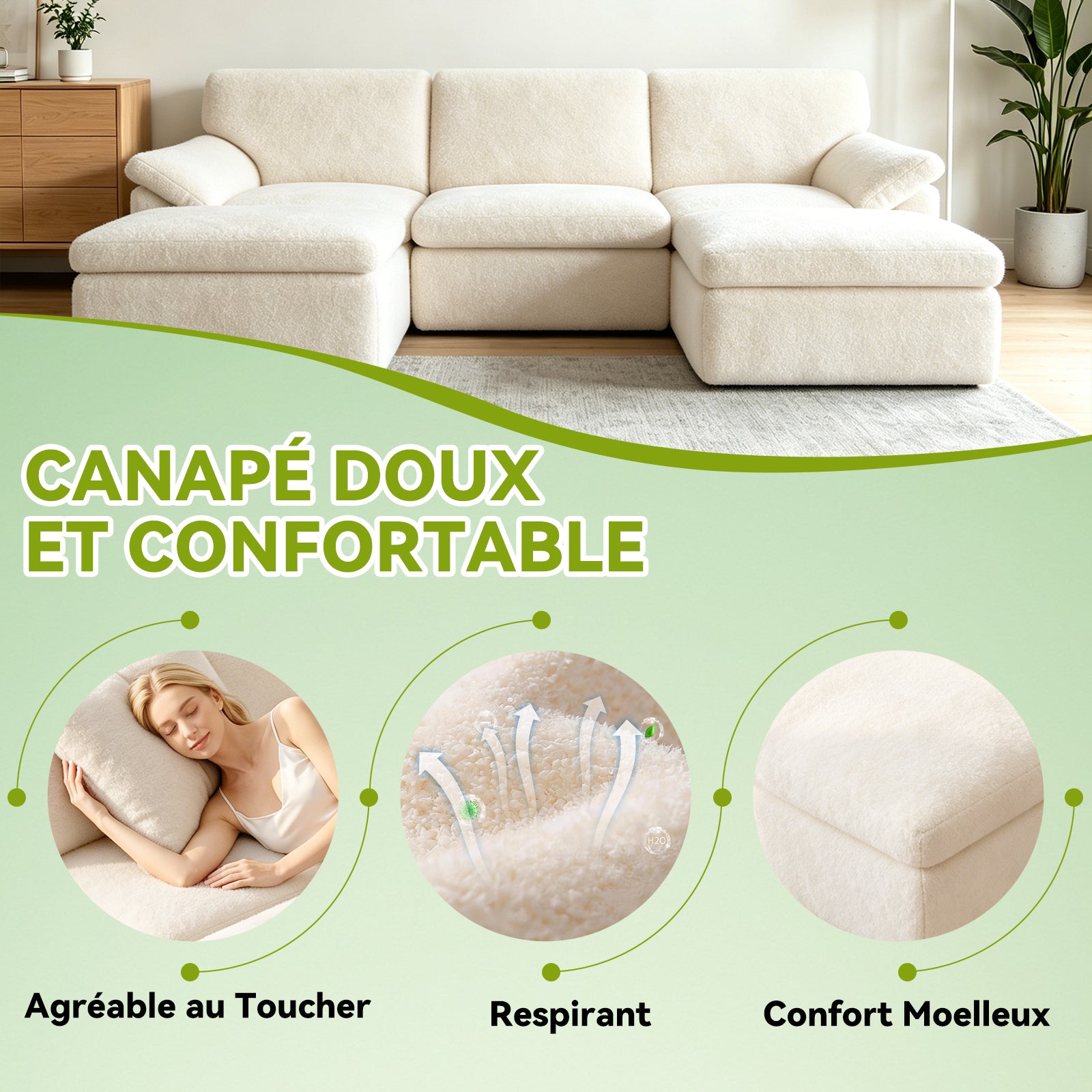 Canapé D'angle en U 5 places, Canapé Modulable Cloud Comfy, Combinaison Libre