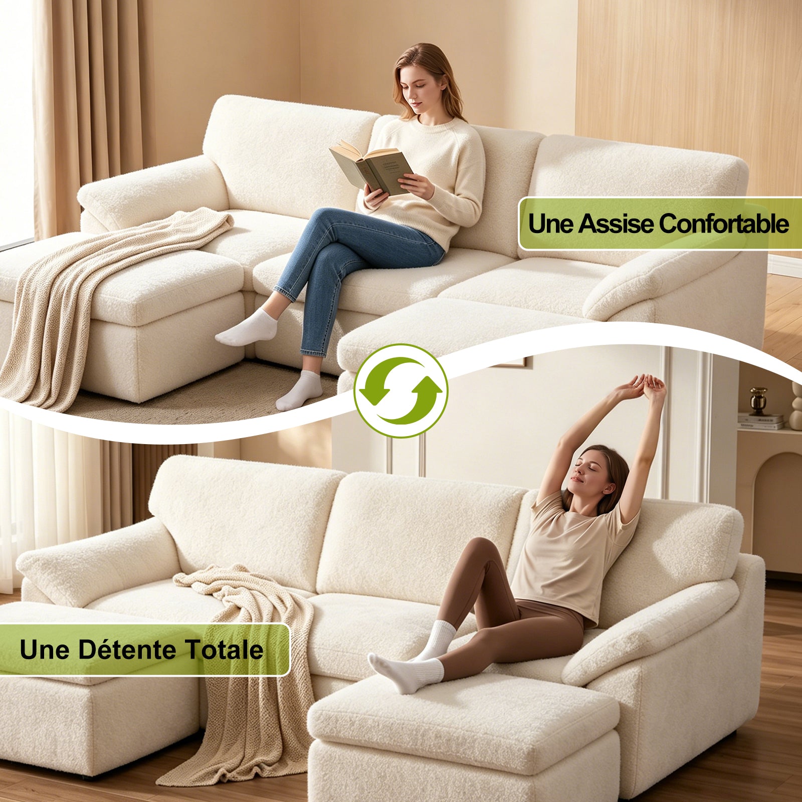 Canapé D'angle en U 5 places, Canapé Modulable Cloud Comfy, Combinaison Libre