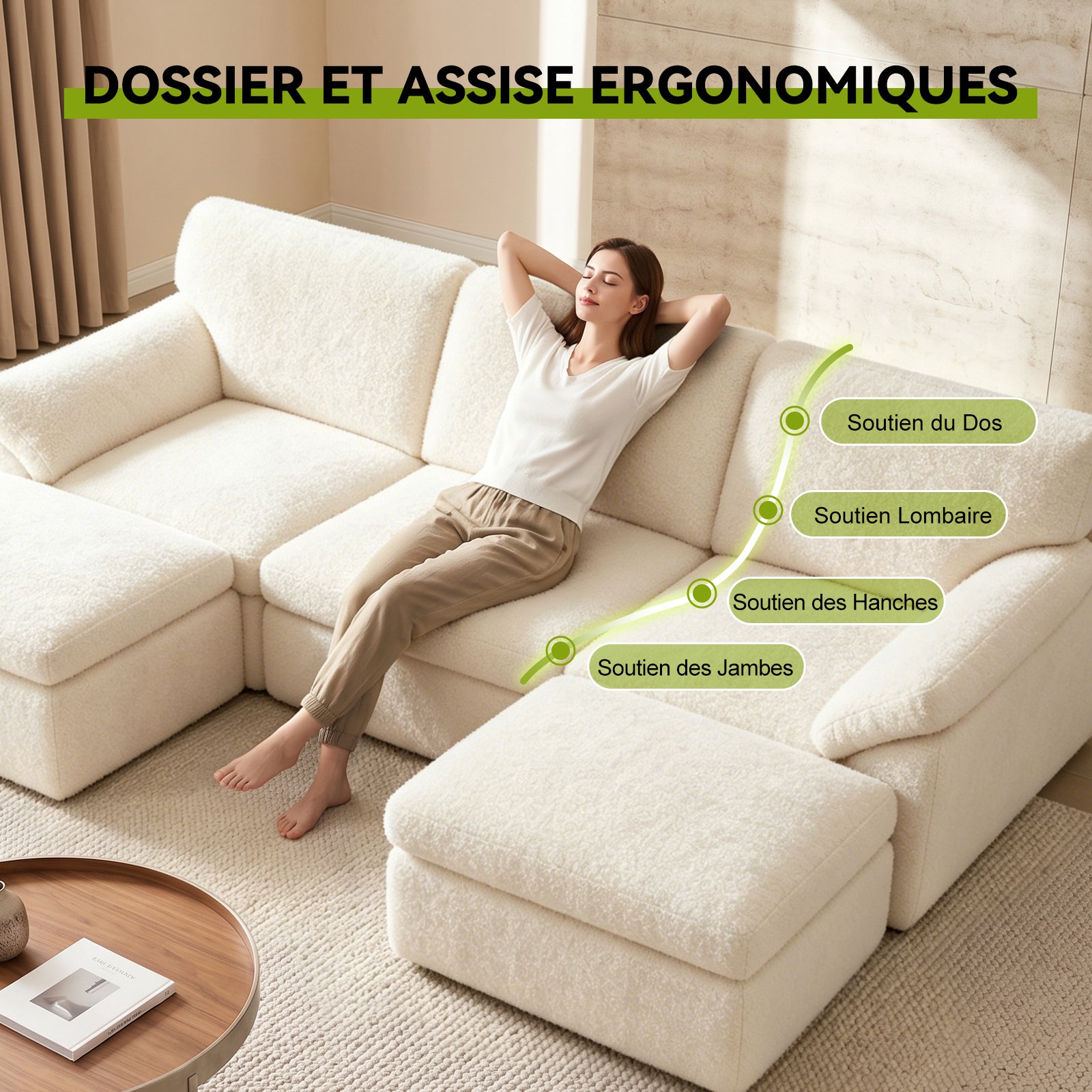 Canapé D'angle en U 5 places, Canapé Modulable Cloud Comfy, Combinaison Libre