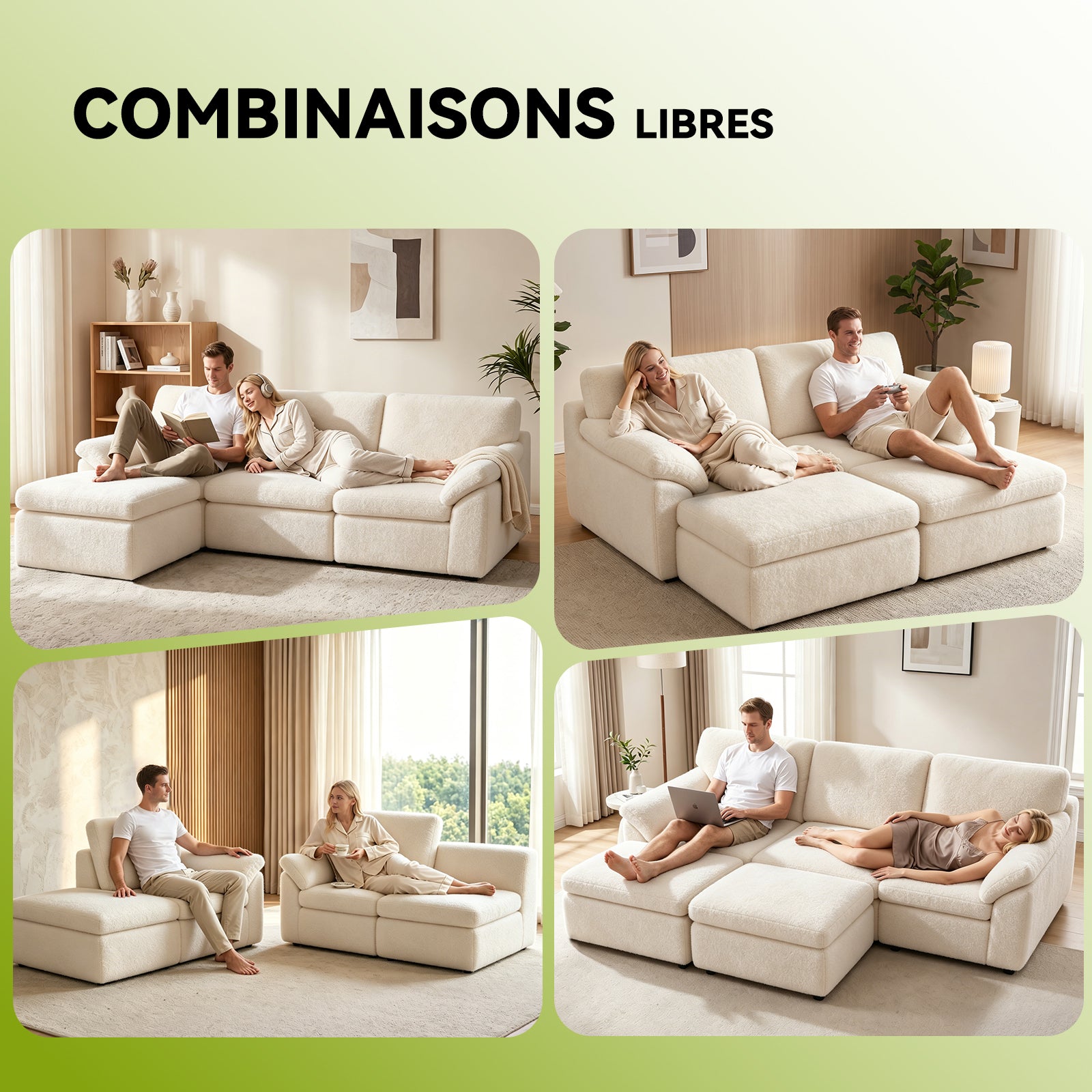 Canapé D'angle en U 5 places, Canapé Modulable Cloud Comfy, Combinaison Libre