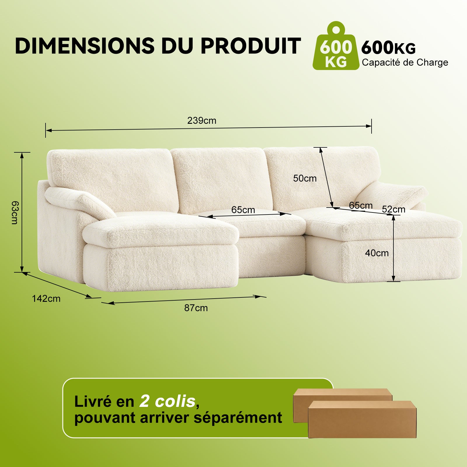 Canapé D'angle en U 5 places, Canapé Modulable Cloud Comfy, Combinaison Libre