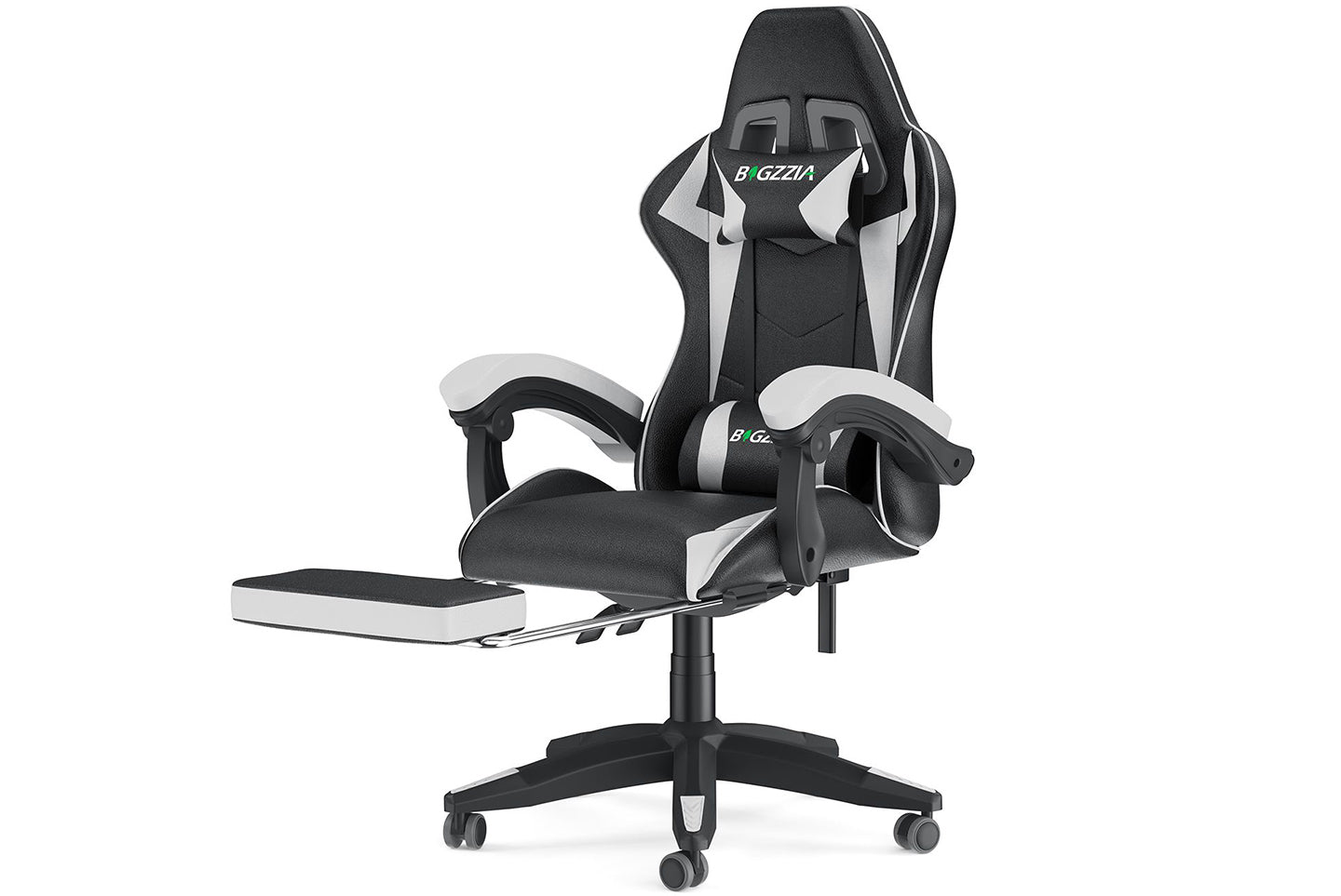 Chaise de Jeu Ergonomique Chaise Pivotante Inclinable à 155° avec Appui-tête, Support Lombaire Chaise de Bureau en Cuir PU